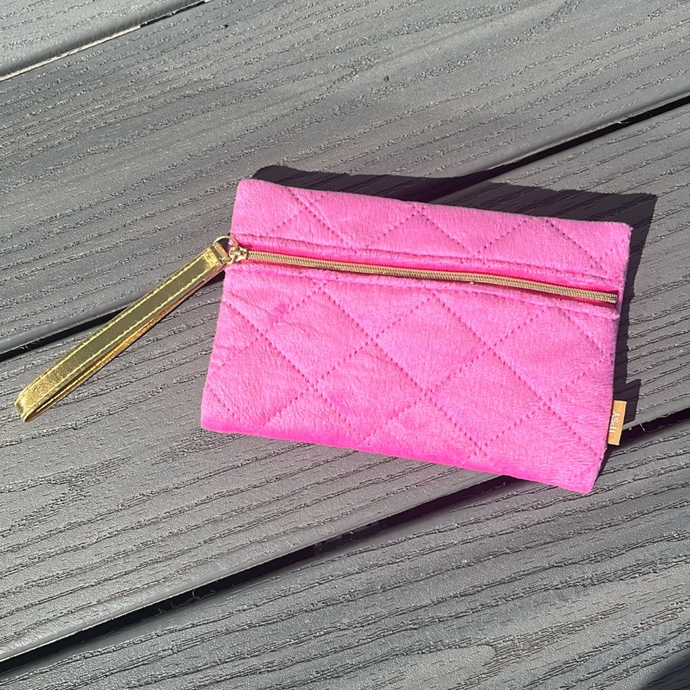 Bright Pink Fuzzy Makeup Bag